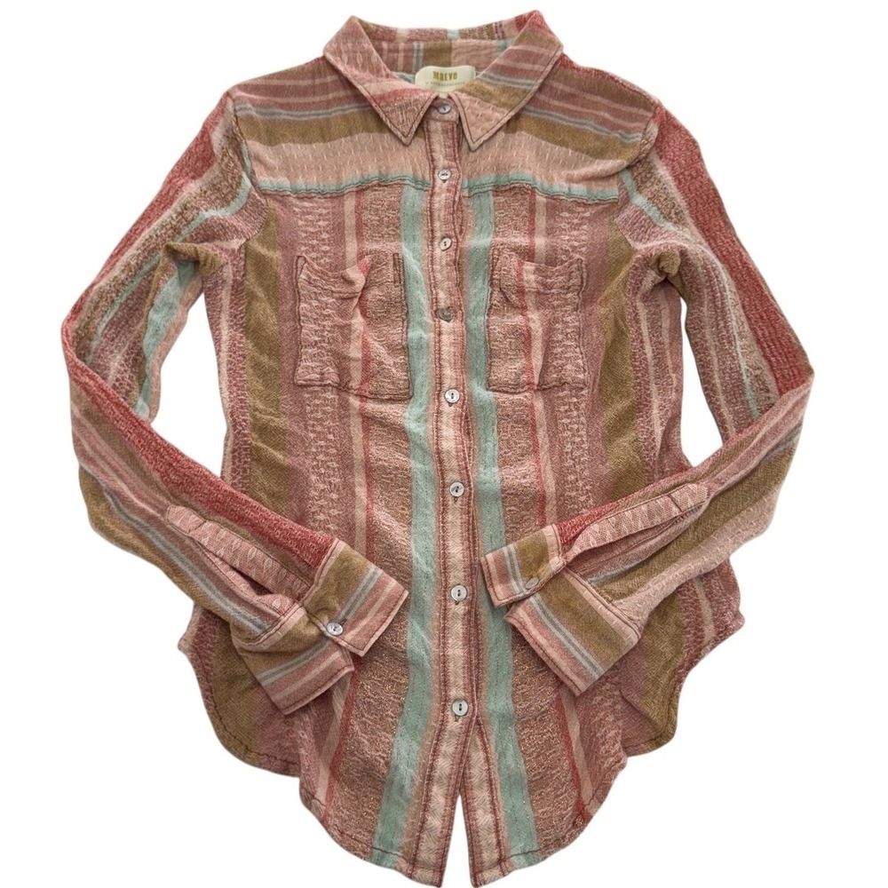 Maeve Anthropologie Top Women Size 0 Pink Calipatria Stripe Button Down Boho - Picture 3 of 11